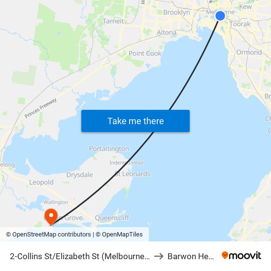 2-Collins St/Elizabeth St (Melbourne City) to Barwon Heads map