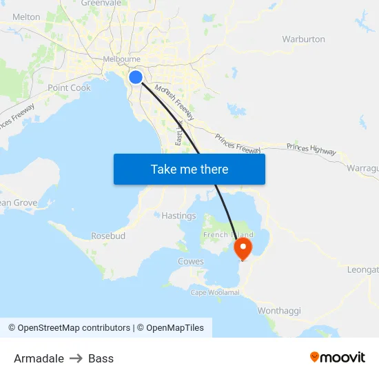 Armadale to Bass map