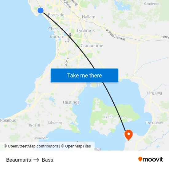 Beaumaris to Bass map