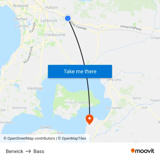 Berwick to Bass map