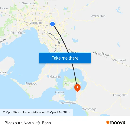 Blackburn North to Bass map