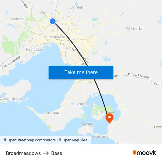 Broadmeadows to Bass map