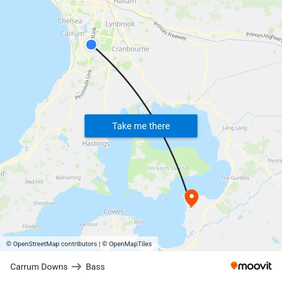 Carrum Downs to Bass map