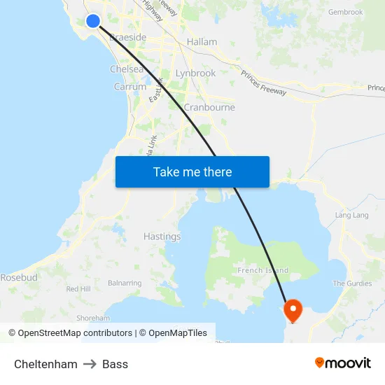 Cheltenham to Bass map