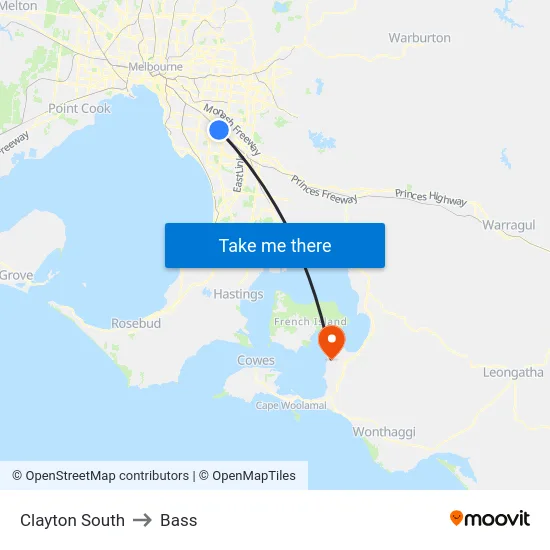 Clayton South to Bass map