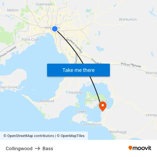 Collingwood to Bass map