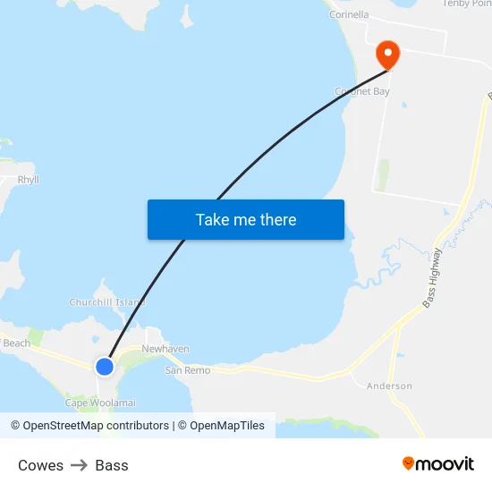 Cowes to Bass map