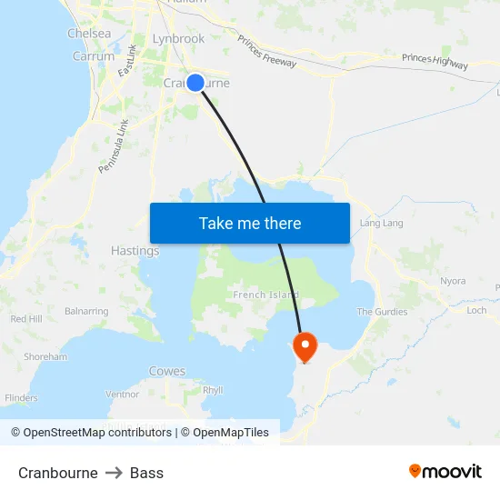 Cranbourne to Bass map