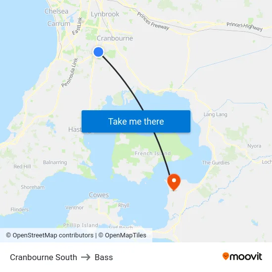 Cranbourne South to Bass map