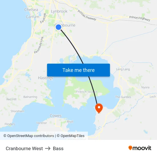 Cranbourne West to Bass map