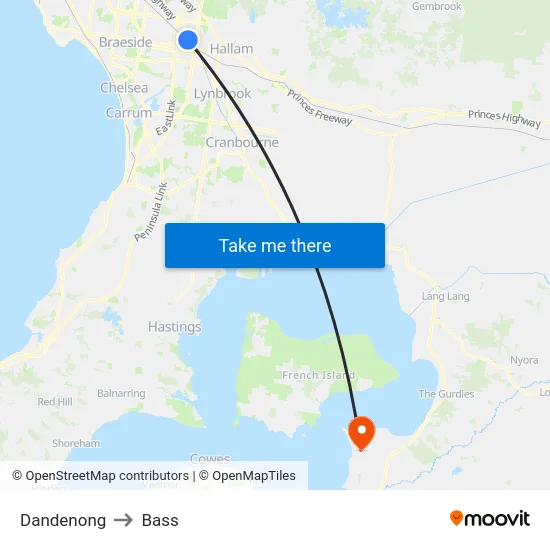 Dandenong to Bass map