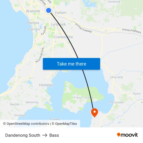 Dandenong South to Bass map