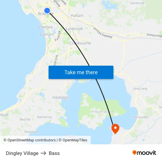 Dingley Village to Bass map