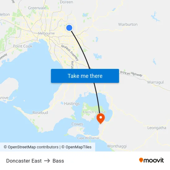 Doncaster East to Bass map