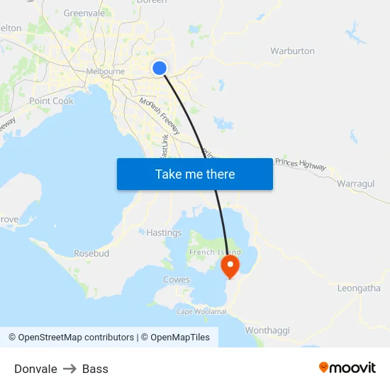 Donvale to Bass map