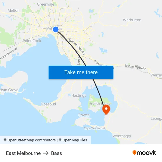 East Melbourne to Bass map