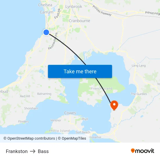 Frankston to Bass map