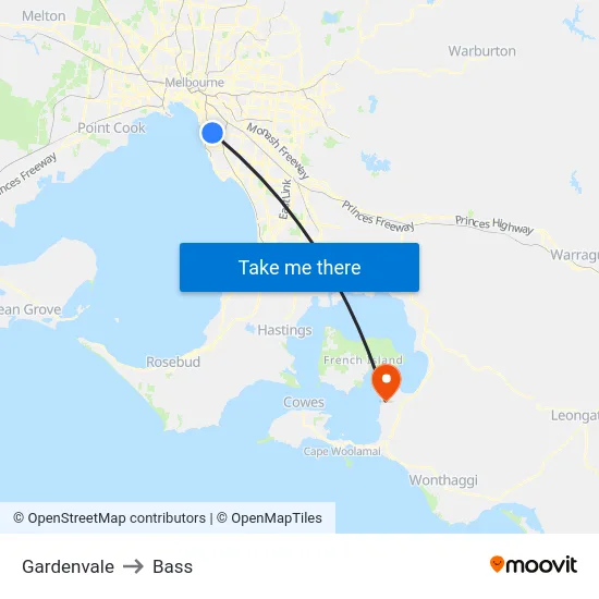 Gardenvale to Bass map