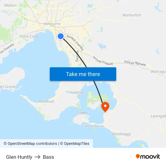 Glen Huntly to Bass map
