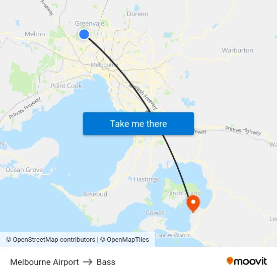 Melbourne Airport to Bass map