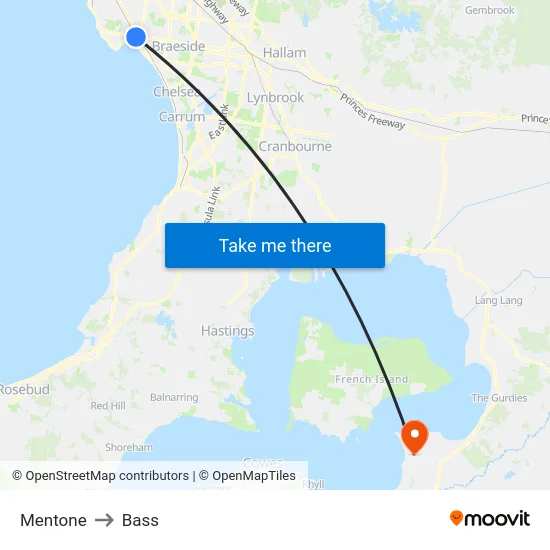 Mentone to Bass map