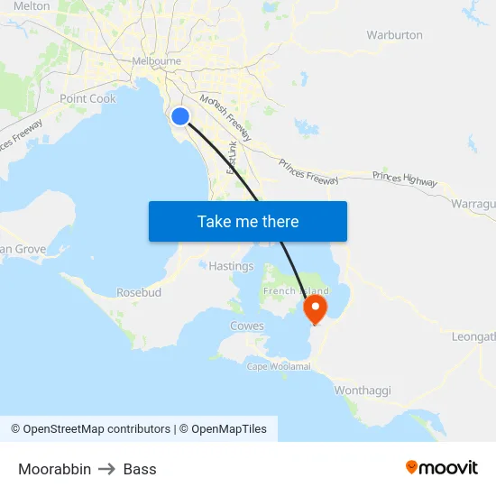 Moorabbin to Bass map