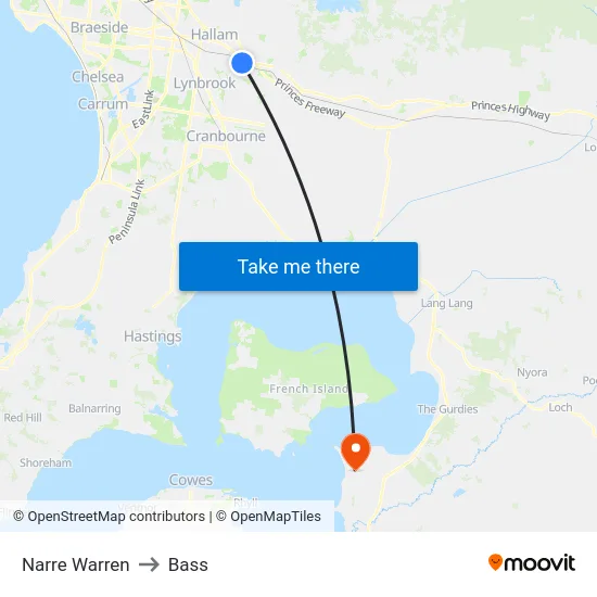 Narre Warren to Bass map