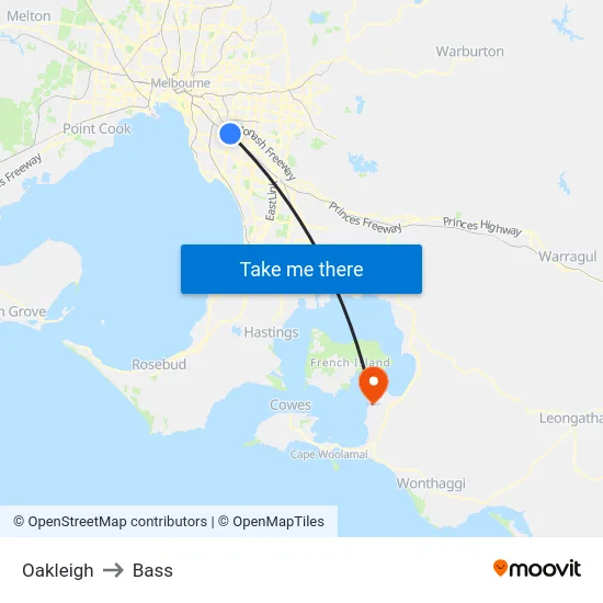 Oakleigh to Bass map