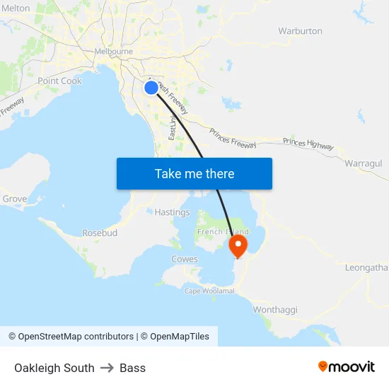 Oakleigh South to Bass map