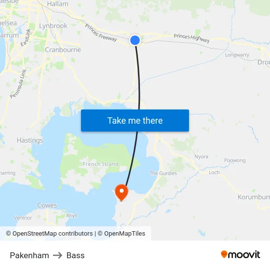 Pakenham to Bass map
