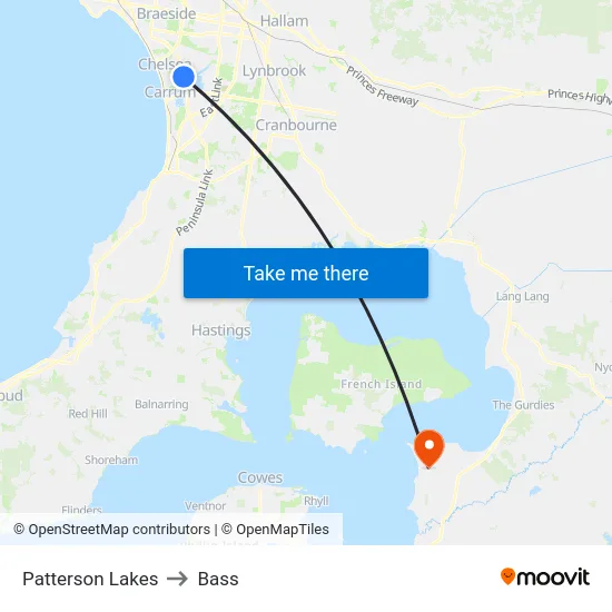 Patterson Lakes to Bass map