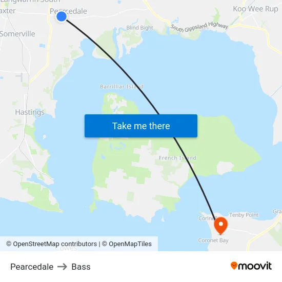 Pearcedale to Bass map
