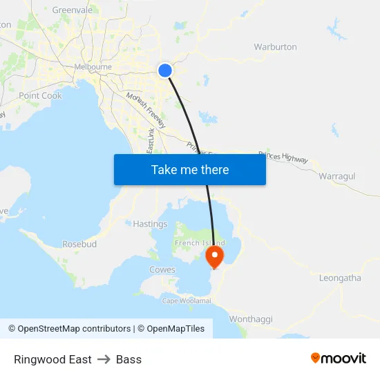 Ringwood East to Bass map