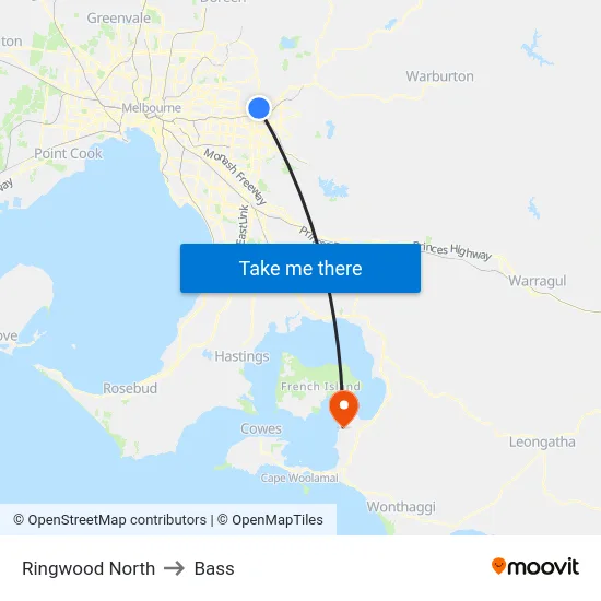 Ringwood North to Bass map