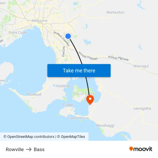 Rowville to Bass map