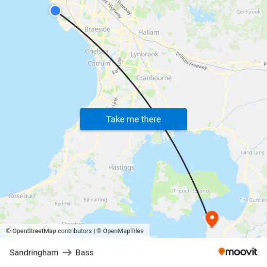 Sandringham to Bass map