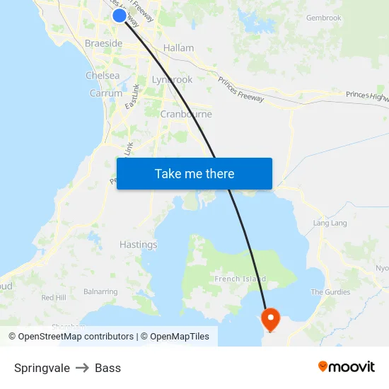 Springvale to Bass map
