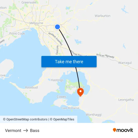 Vermont to Bass map