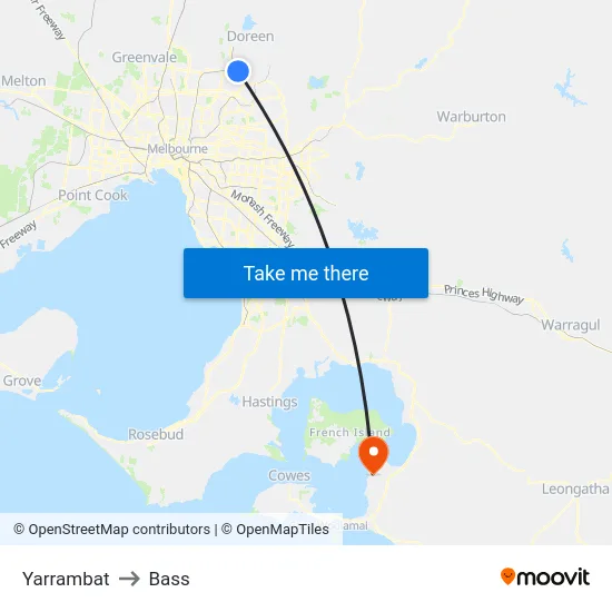 Yarrambat to Bass map
