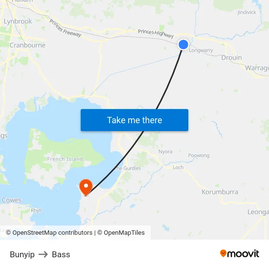 Bunyip to Bass map