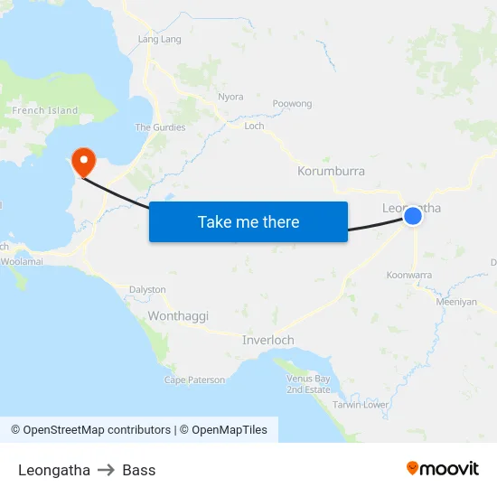 Leongatha to Bass map