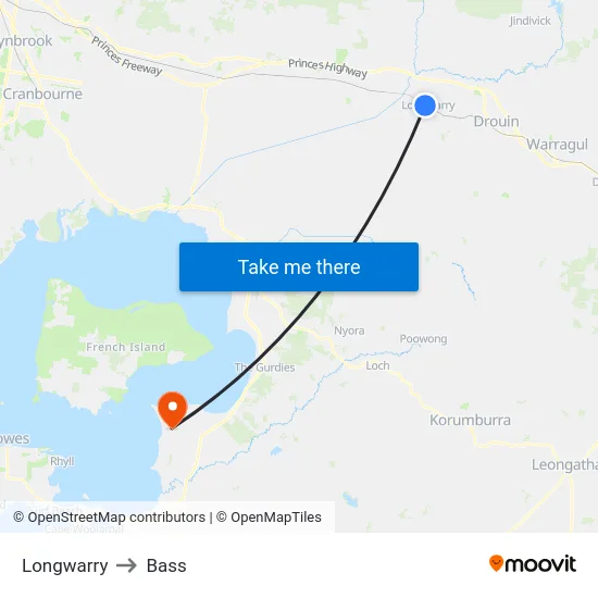 Longwarry to Bass map