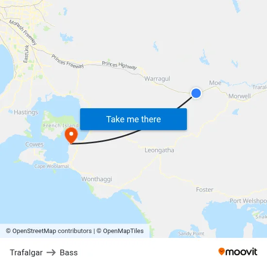 Trafalgar to Bass map