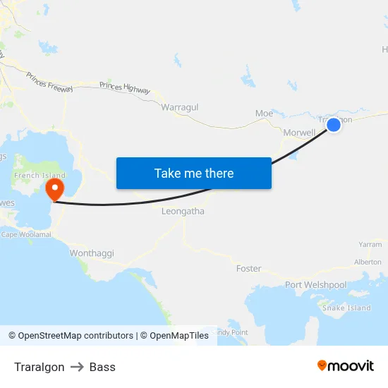 Traralgon to Bass map