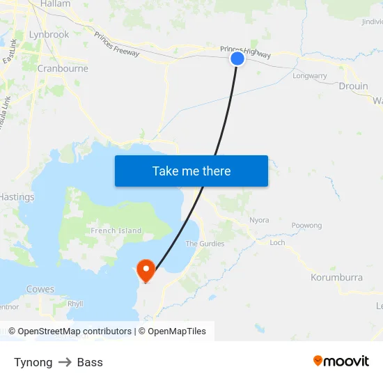 Tynong to Bass map
