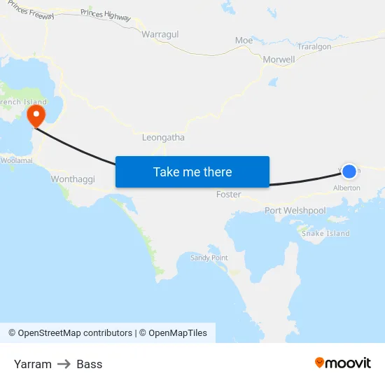 Yarram to Bass map