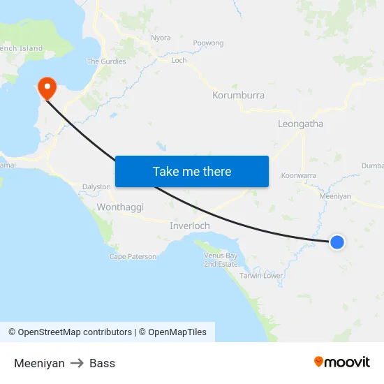 Meeniyan to Bass map