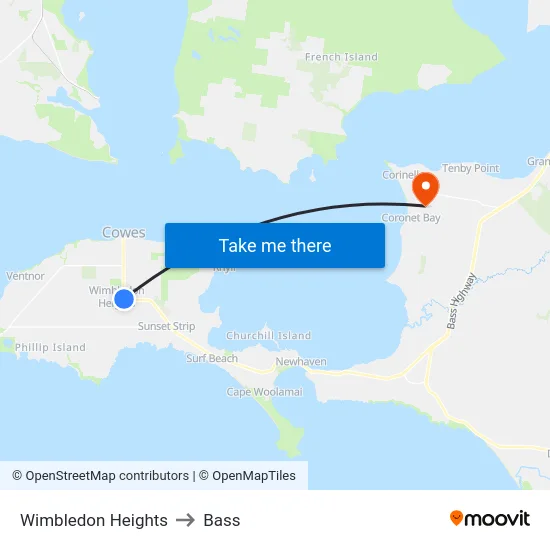 Wimbledon Heights to Bass map