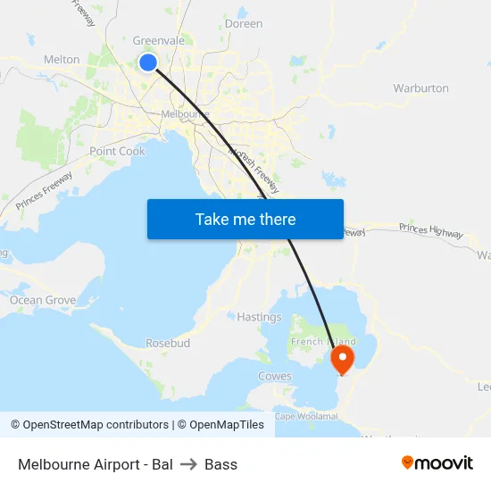 Melbourne Airport - Bal to Bass map