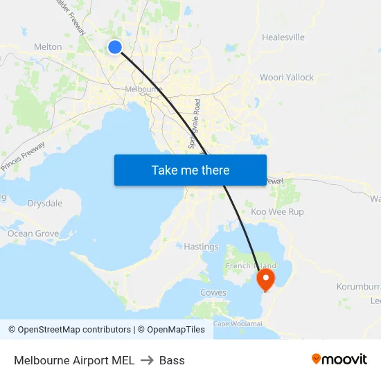 Melbourne Airport MEL to Bass map